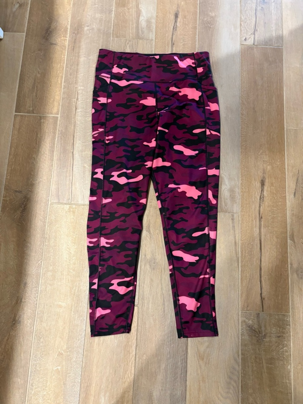 Pink Camo Active Leggings High Thick Waistband,Pockets on Both Sides